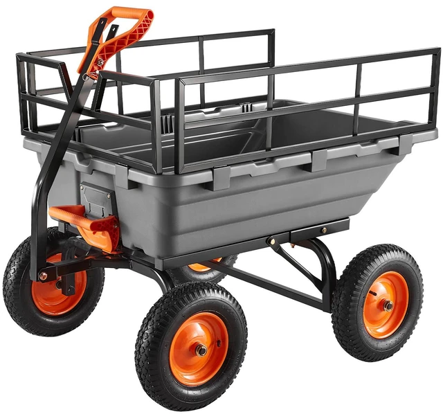 Main image of VEVOR Garden Dump Cart, 1500lbs Poly Dump Cart, 15 Cu. Ft. Garden Carts Dumps Wagon with 2-in-1 Convertible Handle, 90° Quick-Dumps Mechanism, Adjustable Handle, Yard Wagon for Plants, Soil, Crops