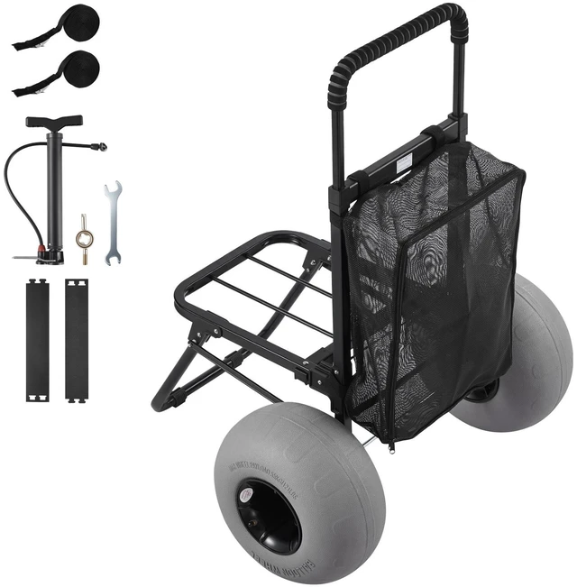 Main image of VEVOR Beach Dolly with Big Wheels for Sand, 18" x 15" Cargo Deck, Folding Sand Cart with 12" Balloon Wheels, 165 lbs Loading Capacity & 34" to 45" Adjustable Height, Heavy Duty Cart for Beach Camping
