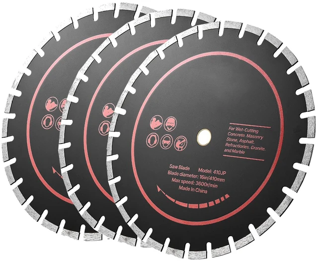 Main image of VEVOR Diamond Blades 16 inch, 3-Pack Concrete Saw Blade Set, 1 in Arbor, High-Hardness Diamond Segments, 65Mn Steel Core, Dry Wet Cutting, Clean Edges for Concrete, Masonry, Brick, Stone, Granite