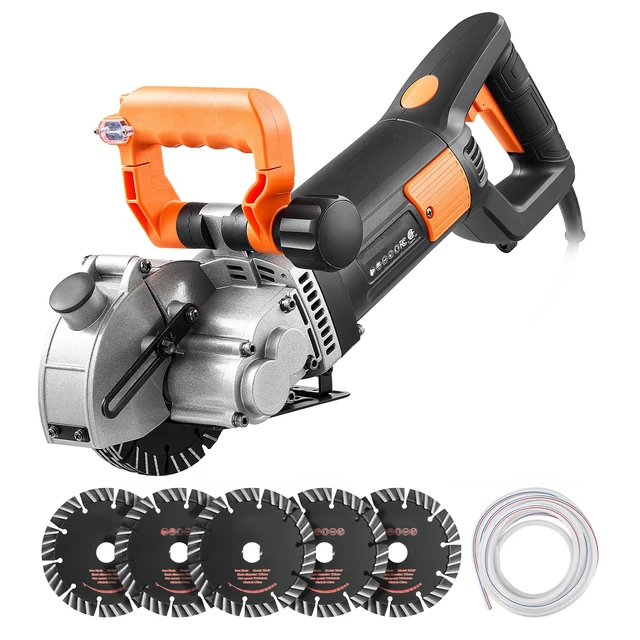 Alt view image 8 of 8 - VEVOR Wall Chaser, 4800W Electric Wall Groove Cutting Machine, 6800 RPM Max Speed, Concrete Slotting Cutter with Guide Line, 5 pcs Blades, Adjustable Handle for Cutting Grooves in Brick, Concrete