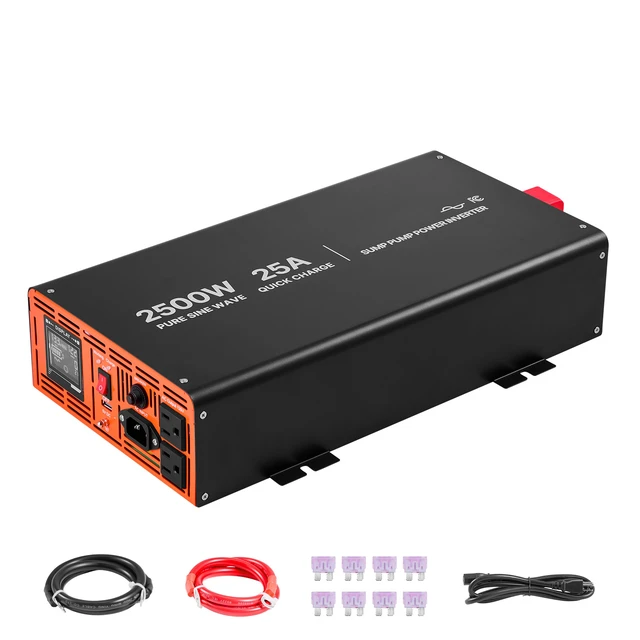 Alt view image 8 of 8 - VEVOR 2500W Sump Pump Battery Backup System, LCD Display, Auto Switches to Battery Inverter Power for Sump Pump, Pure Sine Wave, for Basement Protection Emergency Power Outage, Batteries Not Included