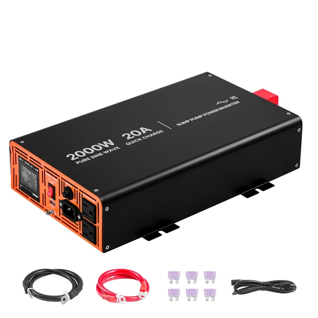 Alt view image 8 of 8 - VEVOR 2000W Sump Pump Battery Backup System, LCD Display, Auto Switches to Battery Inverter Power for Sump Pump, Pure Sine Wave, for Basement Protection Emergency Power Outage, Batteries Not Included
