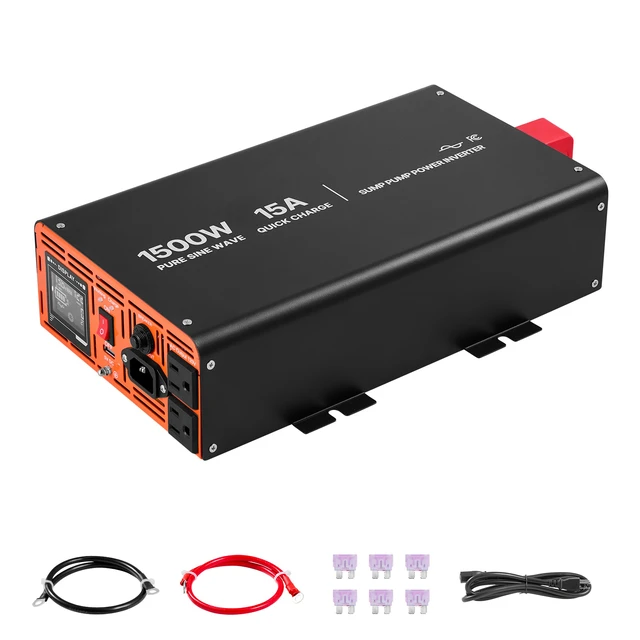 Alt view image 8 of 8 - VEVOR 1500W Sump Pump Battery Backup System, LCD Display, Auto Switches to Battery Inverter Power for Sump Pump, Pure Sine Wave, for Basement Protection Emergency Power Outage, Batteries Not Included