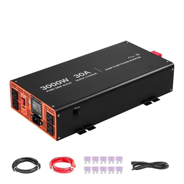 Alt view image 8 of 8 - VEVOR 3000W Sump Pump Battery Backup System, LCD Display, Auto Switches to Battery Inverter Power for Sump Pump, Pure Sine Wave, for Basement Protection Emergency Power Outage, Batteries Not Included