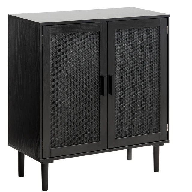 Alt view image 8 of 8 - VEVOR Rattan Cabinet, Rattan Storage Cabinet with 2 Magnetic Doors and Adjustable Shelves, Accent Sideboard Buffet with Wooden Legs & Power Cord Hole for Hallway, Entryway, Living Room, Kitchen, Black