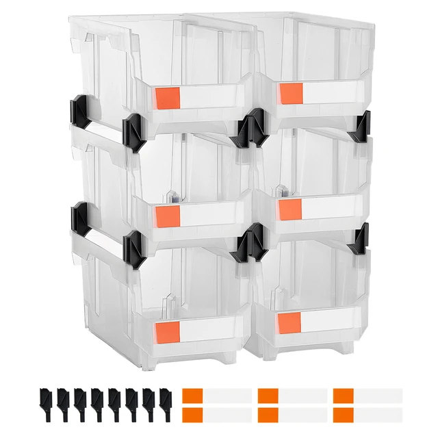 Alt view image 2 of 2 - VEVOR Plastic Stackable Storage Bins, 14.8 x 8.5 x 7.1 inch (6 Pack), Plastic Containers for Organizing & Storage Bins for Closet, Garage, Small Parts, Office Supplies, Other Accessories, Transparent