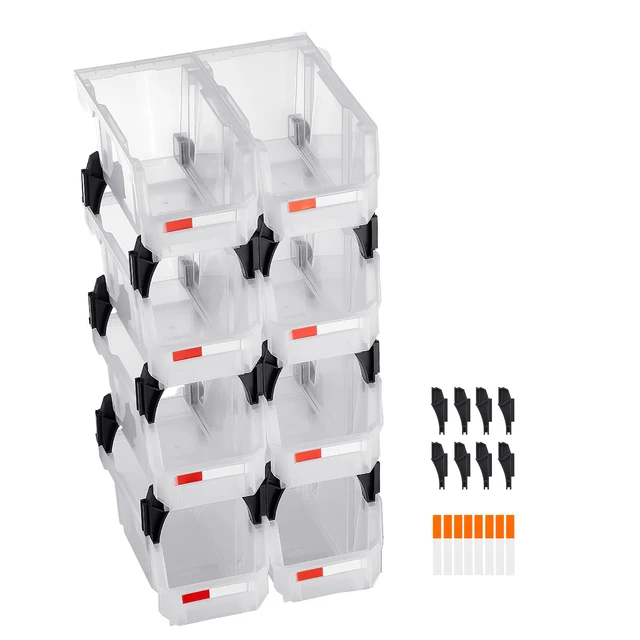 Alt view image 2 of 2 - Vevor Plastic Stackable Storage Bins, 10.9 x 5.5 x 5.1 inch (8 Pack), Plastic Containers for Organizing & Storage Bins for Closet, Garage, Small Parts, Office Supplies, Other Accessories, Transparent
