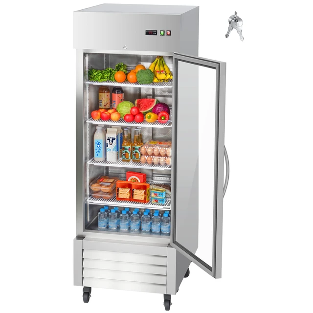Alt view image 8 of 8 - Commercial Reach-In Refrigerator 29" W, 22 Cu.Ft Stainless Steel Upright Refrigerator with Single Glass Door, Auto-Defrost, 4 Adjustable Shelves, 32 to 50 Temp Control, ETL Certified