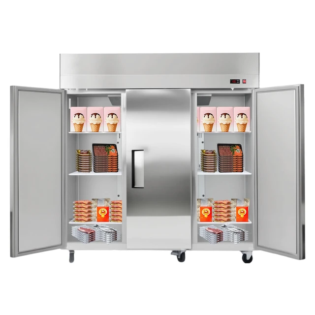 Alt view image 8 of 8 - Commercial Reach-In Freezer 72" W, 52 Cu.Ft Stainless Steel Upright Freezer with Three Doors, Auto-Defrost, 9 Adjustable Shelves, -11 to 14 Temp Control, UL Certified