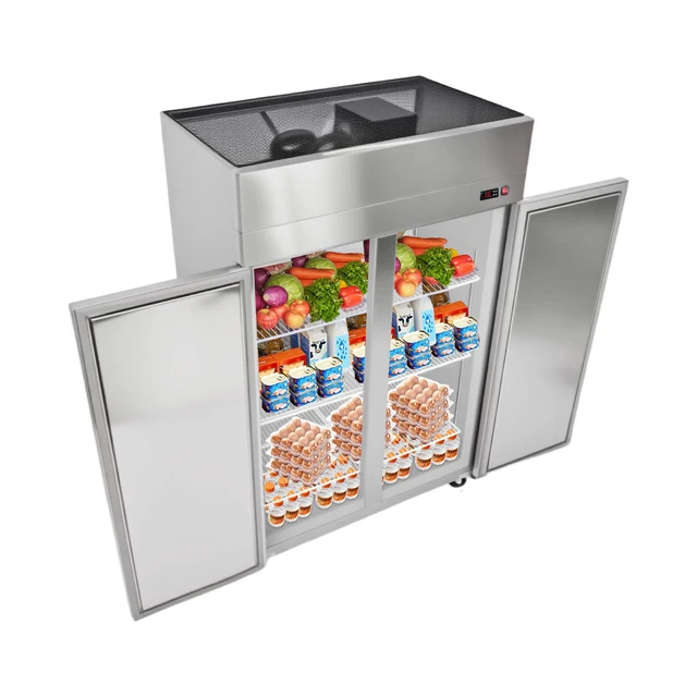 Alt view image 8 of 8 - Commercial Reach-In Refrigerator 48" W, 33 Cu.Ft Stainless Steel Upright Refrigerator with Double Glass Doors, Auto-Defrost, 6 Adjustable Shelves, 32 to 50 Temp Control, UL Certified
