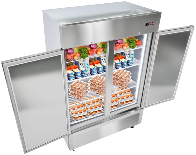 Main image of Commercial Reach-In Refrigerator 54" W, 44 Cu.Ft Stainless Steel Upright Refrigerator with Double Doors, Auto-Defrost, 8 Adjustable Shelves, 32 to 50 Temp Control, ETL Certified