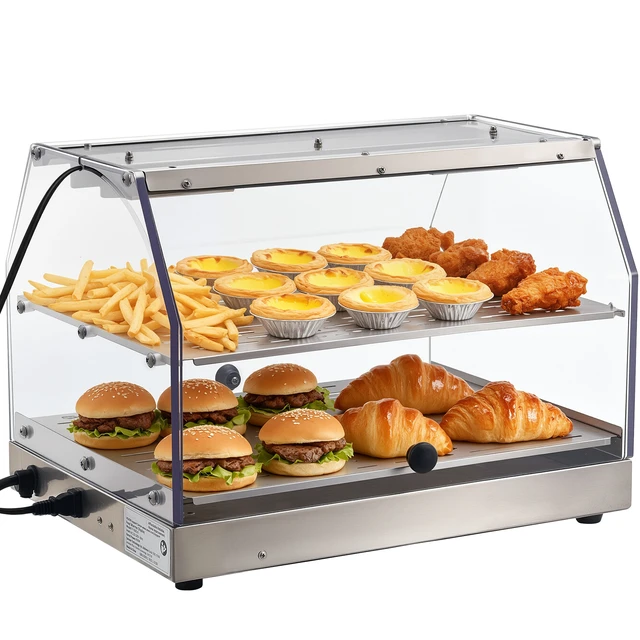 Alt view image 2 of 2 - VEVOR 2-Tier Commercial Food Warmer Display, 450W Food Display Warmer with Light, Detachable Shelves and Double-Sided Door Design, 85~185 Air Heating, 48L for Hamburger, Pizza, Bread, Fried Chicken