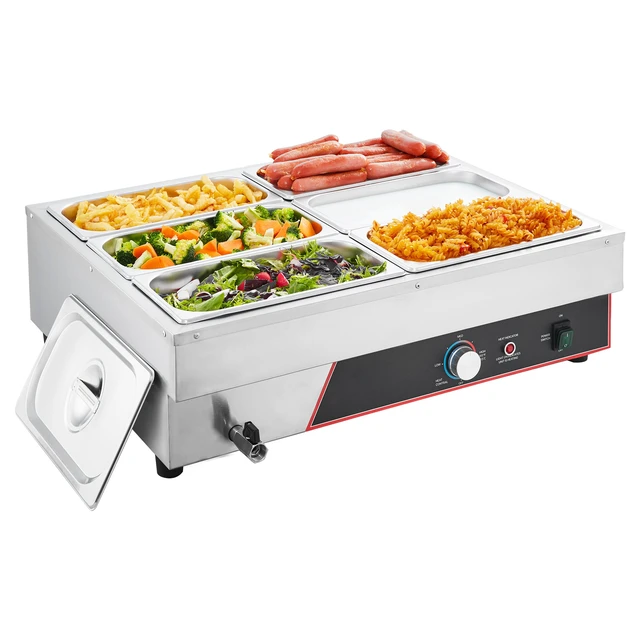Alt view image 2 of 2 - Commercial Food Warmer, 1500W Electric Stainless Steel Steam Food Warming with Lid, 6-Pan Fast Heating Countertop Buffet Bain Marie with Power Cord, for Catering, Restaurant, Party & Buffets