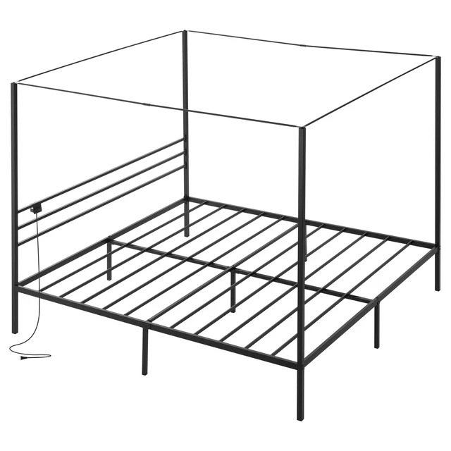 Alt view image 2 of 2 - VEVOR King Size Metal Canopy Bed Frame with Charging Station and Four Posters