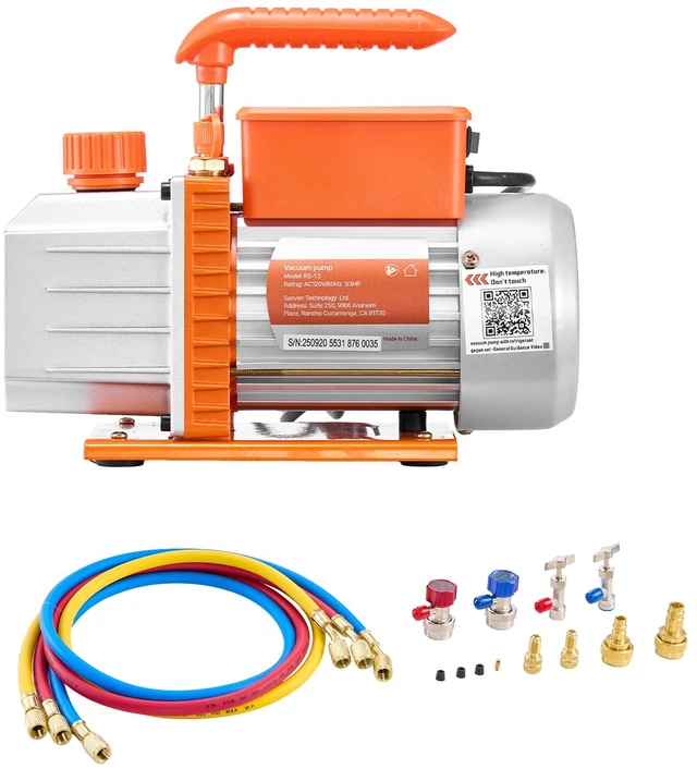 Alt view image 9 of 9 - AC Vacuum Pump and Gauge Set, 4.5 CFM 1/3 HP, Single Stage Rotary Vane HVAC Vacuum Pump, A/C Manifold Gauge Kit, for R134a R22 R410a R1234YF R32, with Carry Bag, for Auto HVAC Air Conditioning