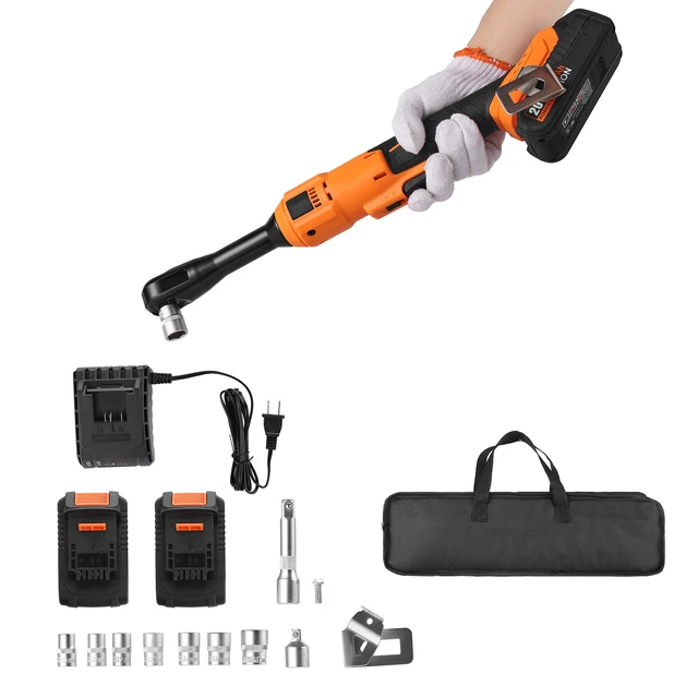 Alt view image 9 of 9 - Cordless Ratchet Wrench, 3/8 inch Drive, 230 RPM, up to 66 ft-lbs of Torque, Battery Powered Electric Ratchet Wrench Set with Two 2.0Ah Batteries, Charger, Sockets, Adaptors and Cloth Bag