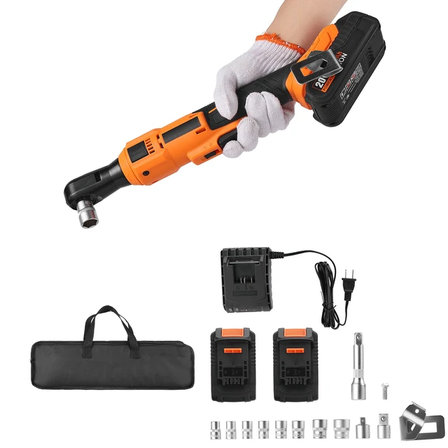 Alt view image 9 of 9 - Cordless Ratchet Wrench, 3/8 inch Drive, 230 RPM, up to 88 ft-lbs of Torque, Battery Powered Electric Ratchet Wrench Set with Two 2.0Ah Batteries, Charger, Sockets, Adaptors and Cloth Bag
