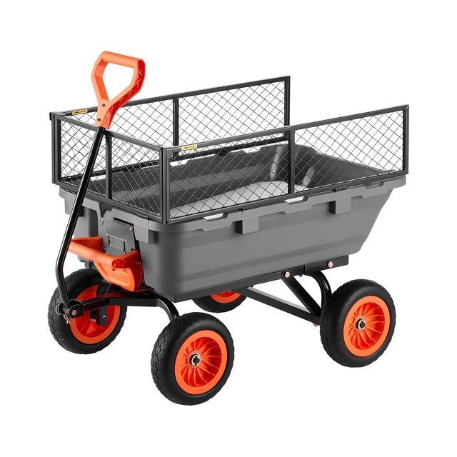 Alt view image 8 of 8 - VEVOR Garden Dump Cart, 800 lbs Poly Dump Cart, Garden Carts Dumps Wagon with Storage Fence, 90° Quick-Dumps Mechanism, 180° Swivel Wheels, 90° Rotating Handle, Yard Wagon for Plants, Soil, Crops