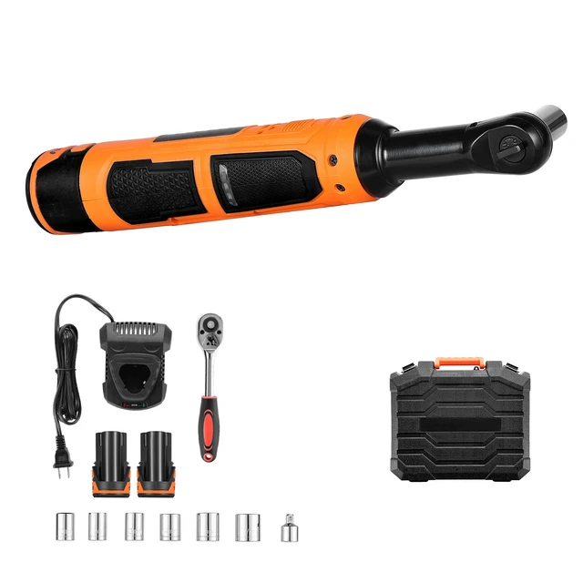 Alt view image 9 of 9 - VEVOR Cordless Ratchet Wrench, 3/8 inch Drive, 230 RPM, up to 33 ft-lbs of Torque, Battery Powered Electric Ratchet Wrench Set with Two 2.0Ah Batteries, Charger, Sockets, Adaptor and Carrying Case