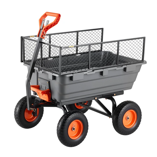 Alt view image 8 of 8 - VEVOR Garden Dump Cart, 1200 lbs Poly Dump Cart, Garden Carts Dumps Wagon with Storage Fence, 2-in-1 Convertible Handle, 90° Quick-Dumps Mechanism, 180° Swivel Wheels, Yard Wagon for Plants, Soil