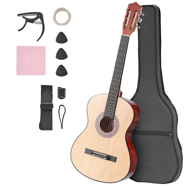 Alt view image 9 of 9 - VEVOR Classical Guitar 38 in Guitar Beginner Starter Kit Nylon Strings Natural