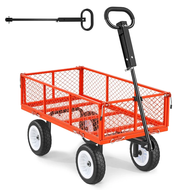Alt view image 8 of 8 - VEVOR Garden Cart, 900 LBS, Heavy Duty Steel Yard and Garden Utility Wagon with 10-Inch Tires, Outdoor Gardening Stool with Adjustable Handle, Detachable Side Panels, Attach to ATV or Tractor, Red