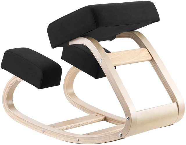 Alt view image 8 of 8 - VEVOR Ergonomic Kneeling Chair, Wooden Posture Knee Chair with Thick Foam Cushions and Solid Wood Frame, Adjustable Height, Natural Relief for Neck or Back Pain, Ideal for Home, Office or Meditation