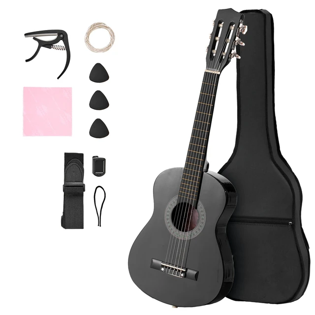 Alt view image 9 of 9 - VEVOR Classical Guitar 30 in Guitar Beginner Starter Kit Nylon Strings Black