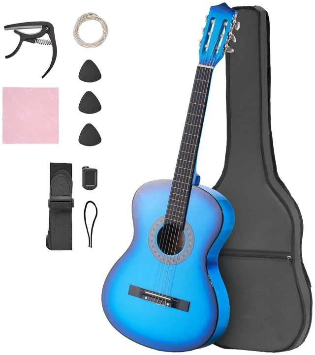 Alt view image 9 of 9 - VEVOR Classical Guitar 38 in Guitar Beginner Starter Kit with Nylon Strings Blue