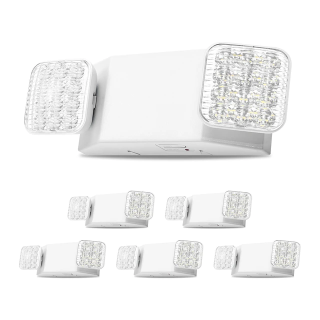 Alt view image 8 of 8 - VEVOR 6 Pack Emergency Lights for Business, with Battery Backup, Commercial LED Emergency Exit Lighting Fixtures, AC 120/277V, with Two Square Head Adjustable, 90-Minute Backup, for Business, White