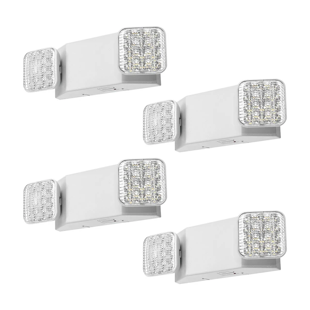 Alt view image 8 of 8 - VEVOR 4 Pack Emergency Lights for Business, with Battery Backup, Commercial LED Emergency Exit Lighting Fixtures, AC 120/277V, with Two Square Head Adjustable, 90-Minute Backup, for Business, White