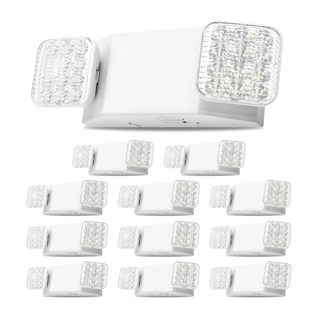 Alt view image 8 of 8 - VEVOR 12 Pack Emergency Lights for Business, with Battery Backup, Commercial LED Emergency Exit Lighting Fixtures, AC 120/277V, with Two Square Head Adjustable, 90-Minute Backup, for Business, White
