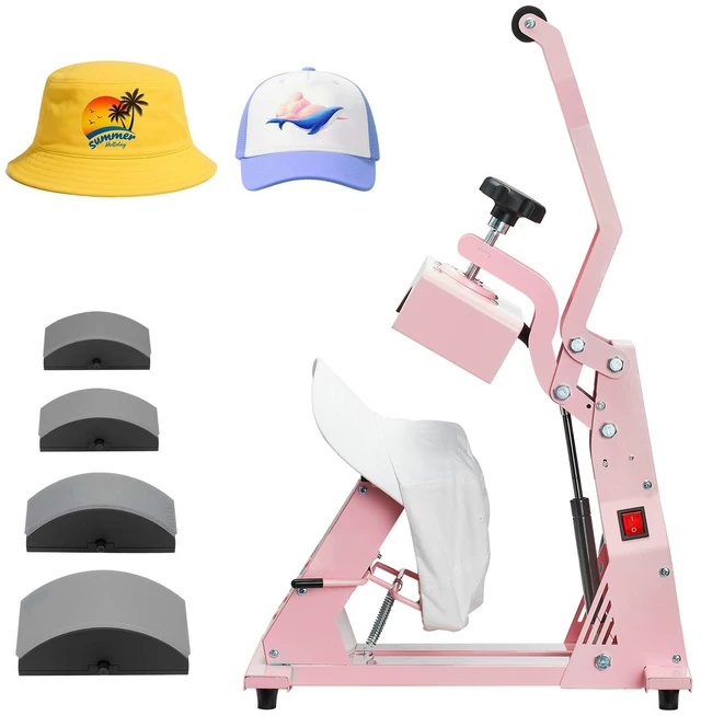 Alt view image 9 of 9 - VEVOR Hat Heat Press Machine for Caps Hat Press with 4pcs Platens for HTV Pink