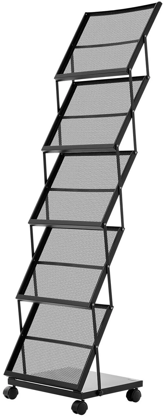 Alt view image 2 of 2 - VEVOR Brochure Display Rack, Foldable 5 Pockets Magazine Literature Display Stand, Movable Floor Standing Magazine Rack with Wheels, Metal Newspaper Catalog Holders for Shop Exhibitions Office Show
