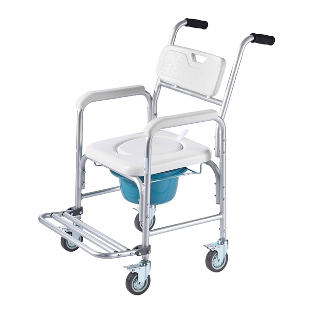 Alt view image 2 of 2 - Bedside Commode Chair with 4 Wheels 4-in-1 Raised Toilet Seat 350 lbs