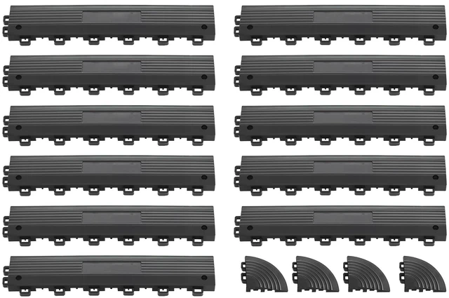 Main image of VEVOR Transition Edge Kit, 11-Piece, Durable PP Interlocking Modular Garage Floor Edging, Easy Installation, Edge Protection for Wet Area Restaurant, Only Compatible with VEVOR Drainage Mats, Black