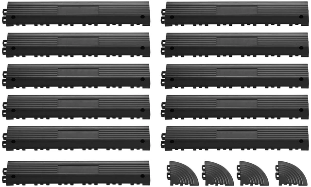 Main image of VEVOR Transition Edge Kit, 11-Piece, Durable Straight Garage Floor Edging, PP Material, Easy Installation, Edge Protection for Wet Area Restaurant Pool, Only Compatible with VEVOR Drainage Mats, Black