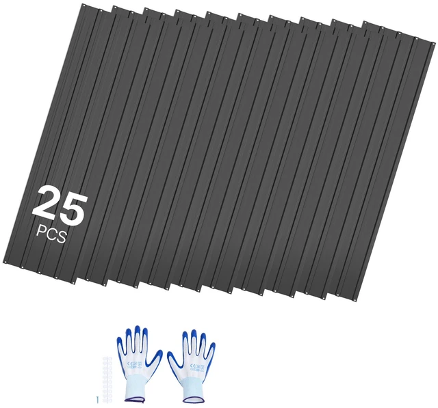 Main image of VEVOR Metal Roof Panels, 25Pcs 176 sq.ft. Galvanized Steel Roofing Panels, High Impact Corrugated Tin Gazebo Top with Screws, Gloves, Heavy Duty for Gazebos, Chicken Coop Sheds Stables Patio, Gray