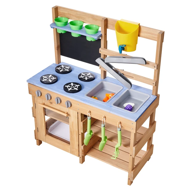 Alt view image 9 of 9 - Mud Kitchen, Outdoor Mud Kitchen for Kids, Wood Outdoor Play Kitchens with Stoves, Hooks, Sinks, Planting Shovels, Spatulas, Handle, Cookware Pots and Accessories, Play with Water and Sand
