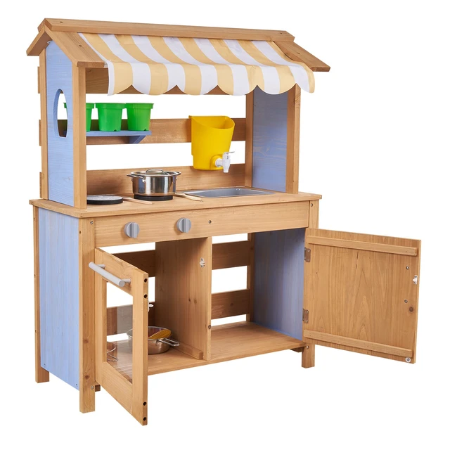 Alt view image 9 of 9 - Mud Kitchen, Outdoor Mud Kitchen for Kids, Wood Outdoor Play Kitchens with Spoons, Sink, Tank, Sunshade Canopy, Shovels, Cookware Pots and Accessories, Wooden Play Kitchens for Home, Lawn
