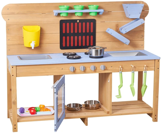 Alt view image 2 of 2 - Vevor Mud Kitchen, Outdoor Mud Kitchen for Kids, Wood Outdoor Play Kitchens with Stoves, Hooks, Double Sinks, Planting Shovels, Spatulas, Cookware Pots and Accessories, Play with Water and Sand