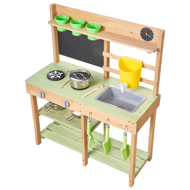Alt view image 9 of 9 - Mud Kitchen, Outdoor Mud Kitchen for Kids, Wood Outdoor Play Kitchens with Stoves, Tank, Sink, Planting Shovels, Spatulas, Box, Cookware Pots and Accessories, Wooden Play Kitchens for Home, Lawn