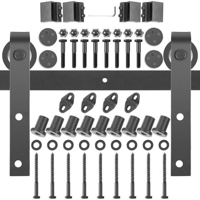 Alt view image 8 of 8 - Sliding Barn Door Hardware Kit, 12FT Barn Door Kit, 330LBS Load-Bearing Double Barn Door Hardware Kit, Carbon Steel Barn Door Track, Darn Door for 1.37-1.77\" Thickness & 6FT Wide Door Panel