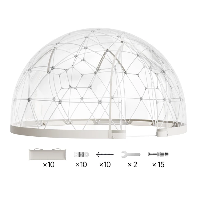 Alt view image 2 of 2 - Garden Dome Tent, 15 x 9.5 ft Outdoor Clear Bubble Tent for 10-14 Person, Weatherproof Geodesic Dome Greenhouse with Window, PVC Igloo Tents for Backyard Patios Camping Party Wedding
