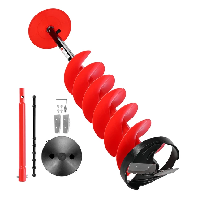Alt view image 9 of 9 - VEVOR Ice Auger Drill Bit, 8in Diameter 41in Length, Cordless Nylon Ice Fishing Augers With Extra 13.4in Extension Rod, Drill Adapter, Top Plate and Blade Guard