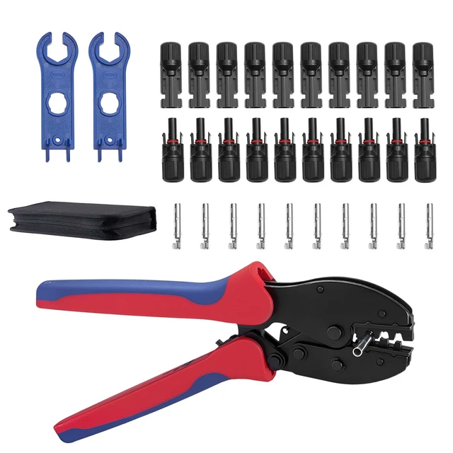 Alt view image 8 of 8 - VEVOR Crimping Tool, 14-10 AWG Ratcheting Solar Connector Crimper Tool Kit, Clear Metric & AWG Markings, with 10 Pairs Solar Connectors, 10 Pairs of Cable Connectors, Wrenches, and a Storage Case