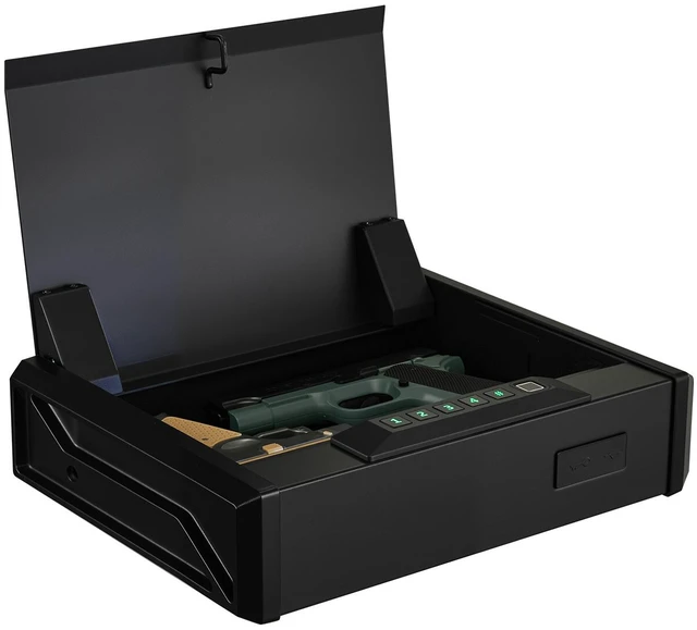 Alt view image 9 of 9 - VEVOR Gun Safe, Heavy Duty Handgun Safe with Fingerprint/Password/Key, 3-Way Quick Access Firearm Case Box with Lighting for 2 Pistols & 2 Magazines, Pistol Gun Box for Nightstand Bedside Desk Car