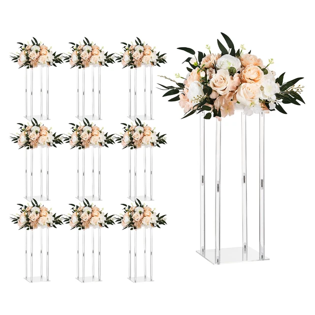 Alt view image 9 of 9 - Wedding Flower Stand, 10PCS 19.69-inch Column Flower Stand, Floral Stands with Acrylic Laminate, Cylindrical Cubic Floral Display Rack for Wedding, Party, Birthday, Home, Centerpiece Stands