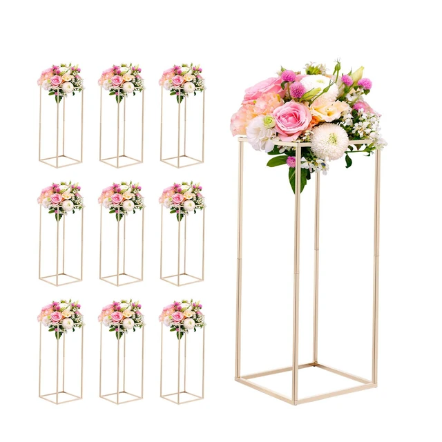 Alt view image 9 of 9 - Wedding Flower Stand, 10PCS 23.62-inch Column Flower Stand, Floral Stands with Hidden Screw, Rectangular Cubic Floral Display Rack for Wedding, Party, Birthday, Home, Gold Centerpiece Stands