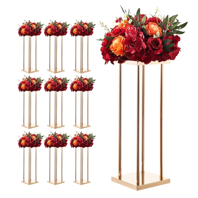 Alt view image 9 of 9 - Wedding Flower Stand, 10PCS 23.62-inch Column Flower Stand, Floral Stands with Metal Laminate, Cylindrical Cubic Floral Display Rack for Wedding, Party, Birthday, Home, Gold Centerpiece Stands